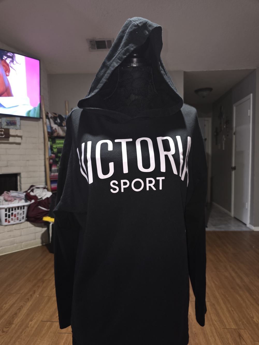 Victoria's Secret Black Crewneck Hoodie Sweatshirt with White Logo